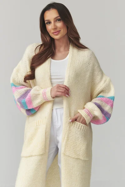 Dlouhý kardigan S174 - sv. žlutý - Světle žlutá