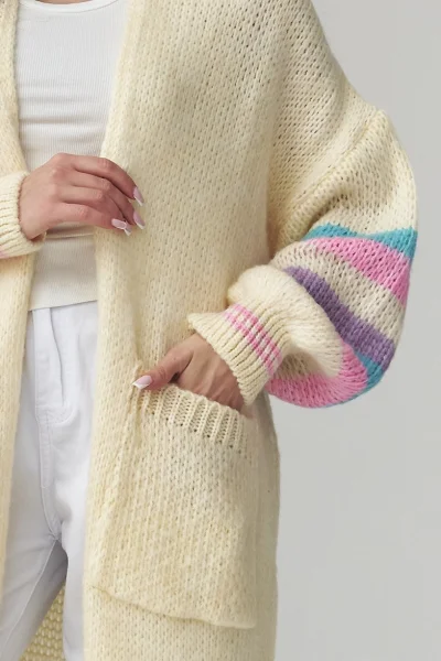 Dlouhý kardigan S174 - sv. žlutý - Světle žlutá