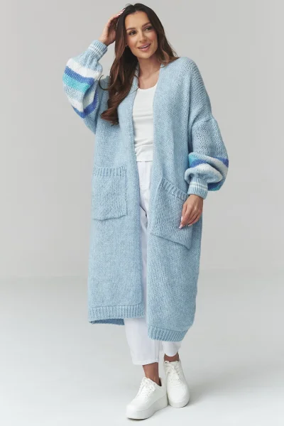 Dlouhý kardigan S174 - sv. modrý - Světle modrá