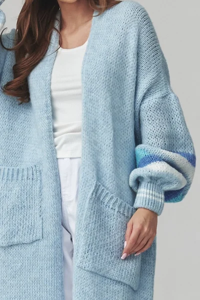 Dlouhý kardigan S174 - sv. modrý - Světle modrá