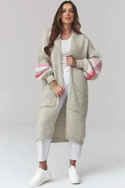 Dlouhý kardigan S174 - sv. šedý - Světle šedá