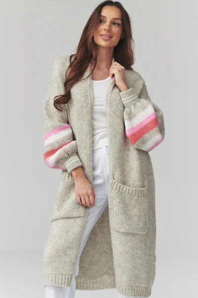 Dlouhý kardigan S174 - sv. šedý - Světle šedá