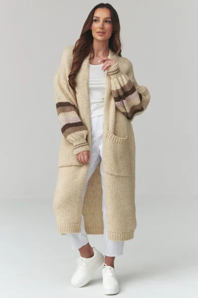 Dlouhý kardigan S174 - sv. béžový - Světle béžová