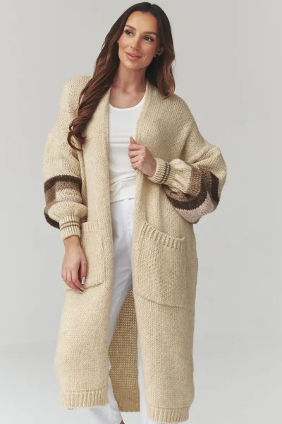 Dlouhý kardigan S174 - sv. béžový - Světle béžová