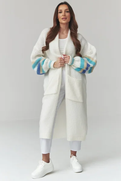 Dlouhý kardigan S174 - ecru - Ecru