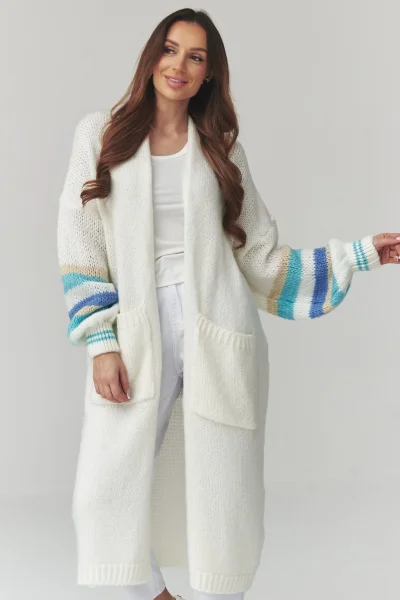 Dlouhý kardigan S174 - ecru - Ecru