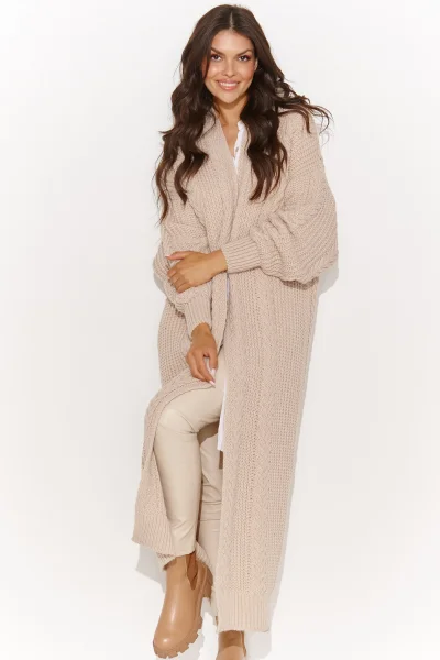 Dlouhý kardigan S175 - sv. béžový - Světle béžová