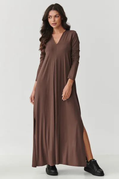 Volnočasové šaty M895 tmavě hnědé - Tmavě hnědá