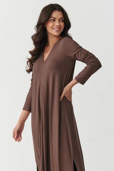 Volnočasové šaty M895 tmavě hnědé - Tmavě hnědá
