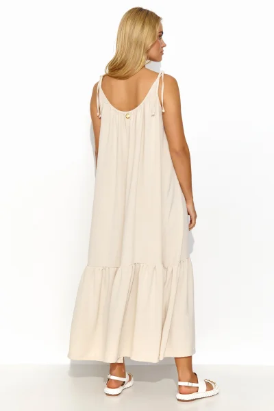 Dlouhé šaty s volánem M836 - sv. béžové - Světle béžová