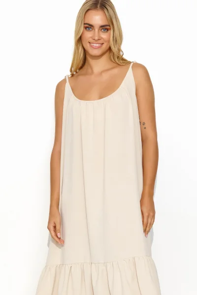 Dlouhé šaty s volánem M836 - sv. béžové - Světle béžová