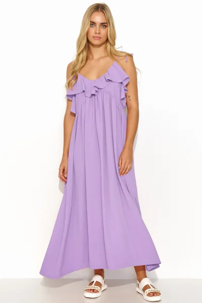 Dlouhé šaty s tenkými ramínky M834 - sv. fialové - Světle fialová