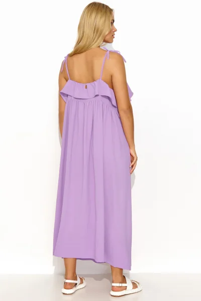 Dlouhé šaty s tenkými ramínky M834 - sv. fialové - Světle fialová