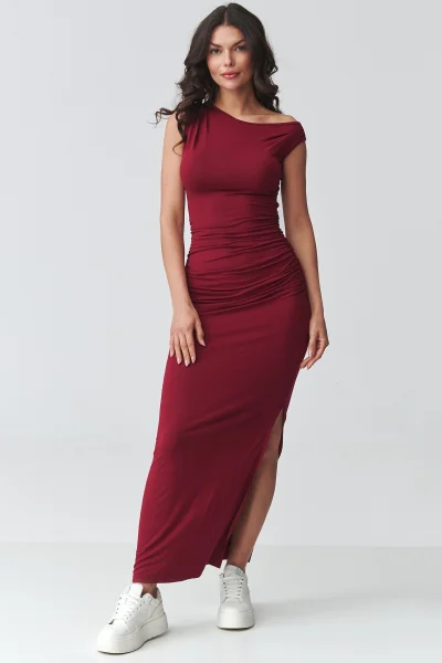 Dámské šaty s rozparkem M928 - bordó - Bordó