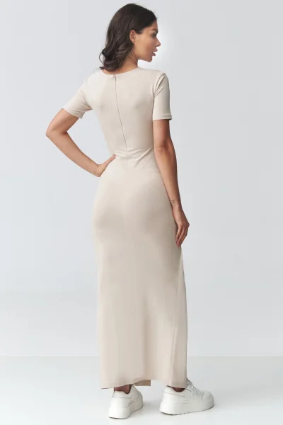 Dlouhé šaty s nařasením M931 - sv. béžové - Světle béžová