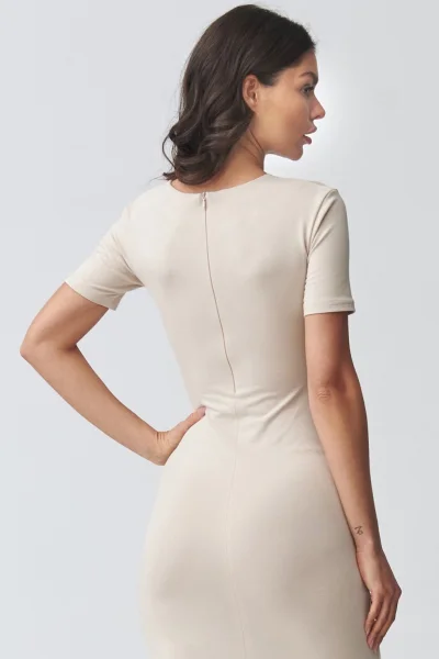 Dlouhé šaty s nařasením M931 - sv. béžové - Světle béžová