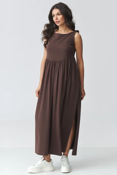 Volnočasové šaty M932 - tm. hnědé - Tmavě hnědá