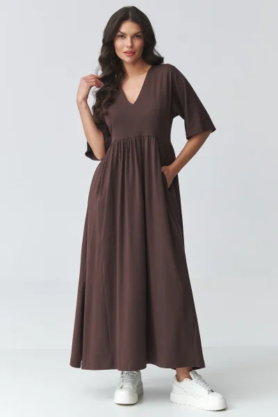 Volnočasové šaty M933 - tm. hnědé - Tmavě hnědá