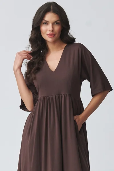 Volnočasové šaty M933 - tm. hnědé - Tmavě hnědá