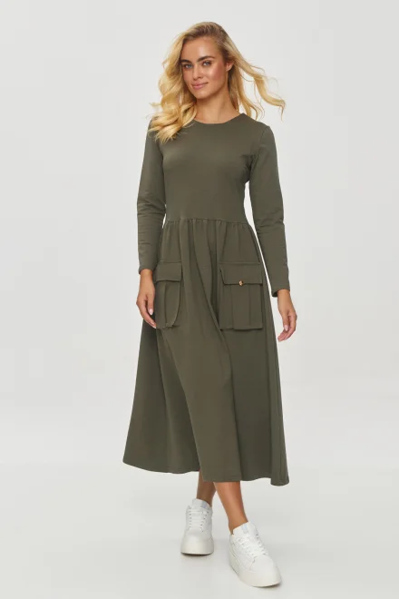 Šaty s rozšířenou sukní M843 Khaki - Khaki