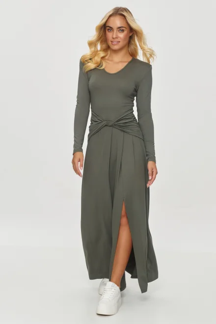 Dlouhé šaty M838 Khaki - viskóza - Khaki