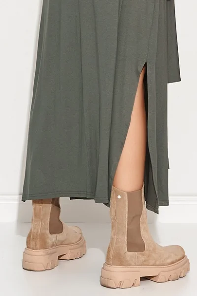 Klasické šaty M676 Khaki - viskóza - Khaki