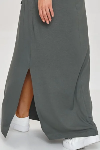 Dlouhé šaty M873 - khaki z viskózy - Khaki