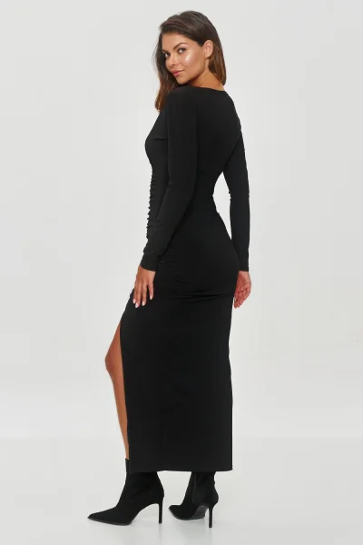 Elegantní šaty M854 - černé s řasením - Černá