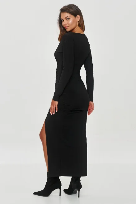 Elegantní šaty M854 - černé s řasením - Černá