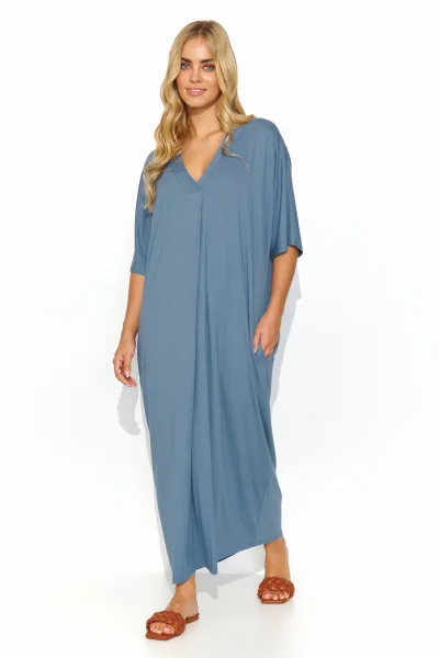 Oversize dlouhé šaty z viskózy M820 - denim - Světle modrá