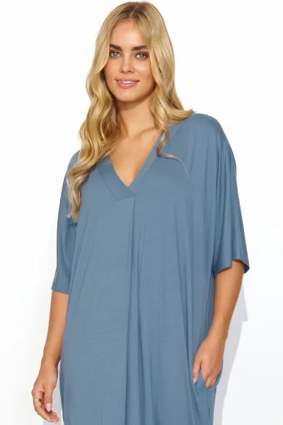 Oversize dlouhé šaty z viskózy M820 - denim - Světle modrá