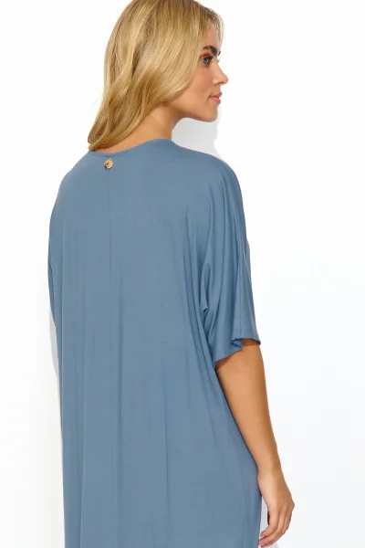 Oversize dlouhé šaty z viskózy M820 - denim - Světle modrá
