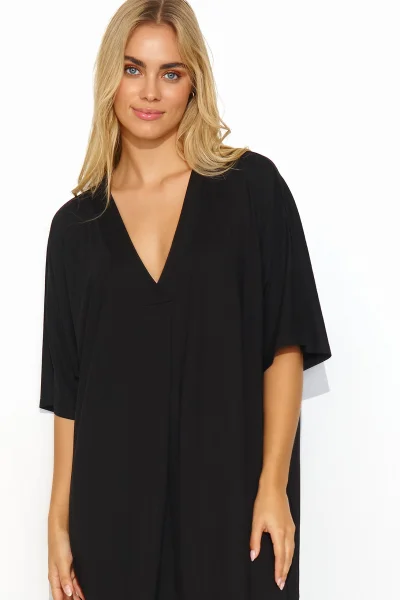 Oversize dlouhé šaty z viskózy M820 - černé - Černá
