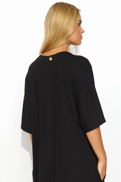 Oversize dlouhé šaty z viskózy M820 - černé - Černá
