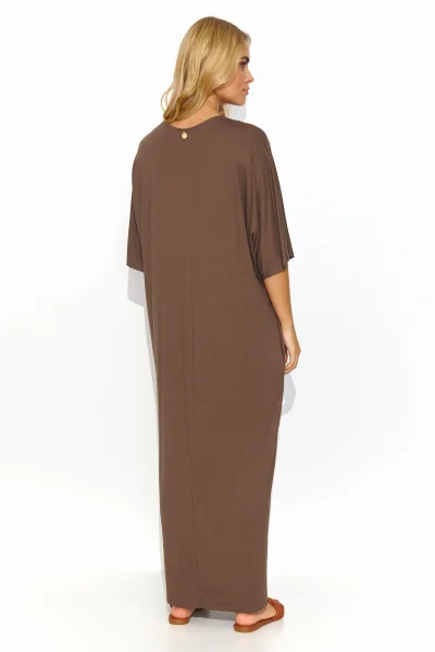 Oversize dlouhé šaty z viskózy M820 - hnědé - Hnědá