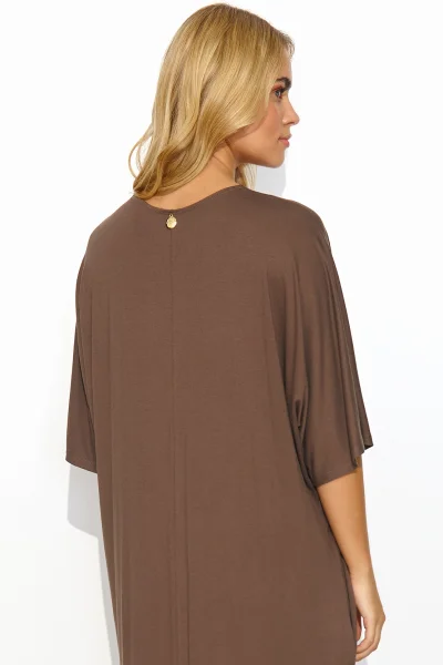 Oversize dlouhé šaty z viskózy M820 - hnědé - Hnědá