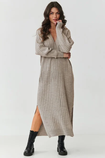 Svetrové šaty S161 světle béžové - Světle béžová