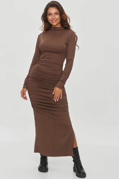 Klasické šaty M841 tmavě hnědé - Tmavě hnědá