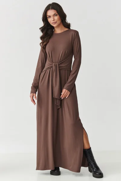 DARBRO Klasické šaty M894 tmavě hnědé - Tmavě hnědá