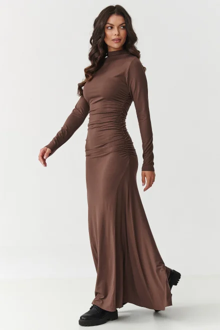 Elegantní šaty M897 tmavě hnědé - Tmavě hnědá