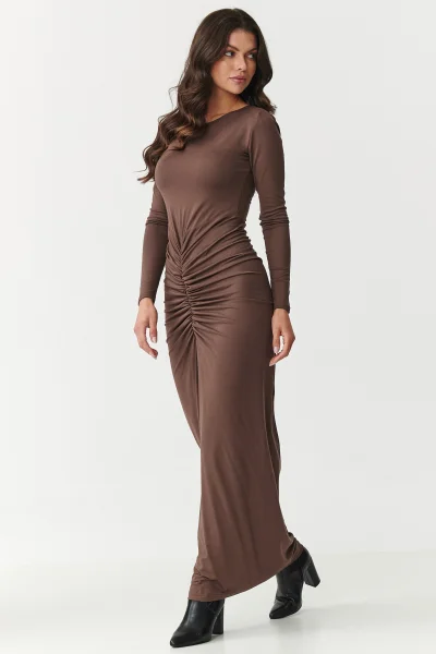 Klasické šaty M898 tmavě hnědé - Tmavě hnědá