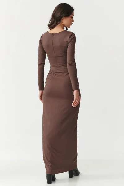 Klasické šaty M898 tmavě hnědé - Tmavě hnědá