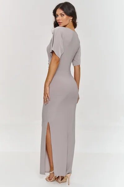 Klasické šaty s nařasením M879 - sv. béžové - Světle béžová