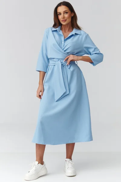Midi šaty s vázáním C47 - sv. modré - Světle modrá