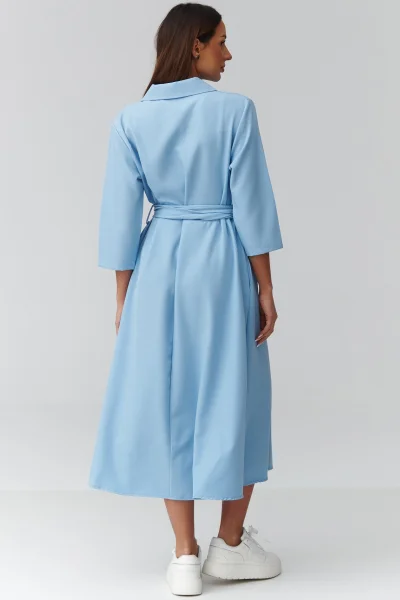 Midi šaty s vázáním C47 - sv. modré - Světle modrá