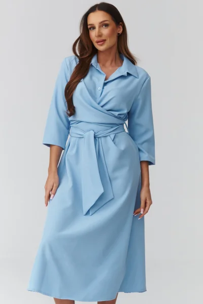 Midi šaty s vázáním C47 - sv. modré - Světle modrá
