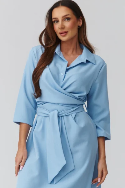 Midi šaty s vázáním C47 - sv. modré - Světle modrá