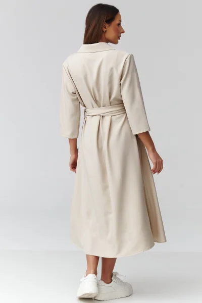 Midi šaty s vázáním C47 - sv. béžové - Světle béžová