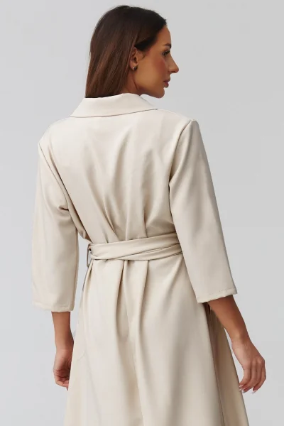 Midi šaty s vázáním C47 - sv. béžové - Světle béžová