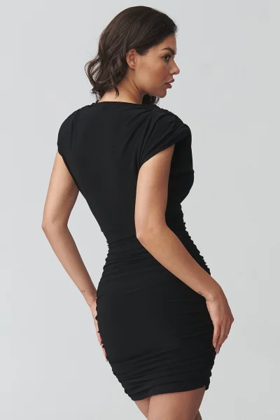 Mini šaty s nařasením M936 - černé - Černá
